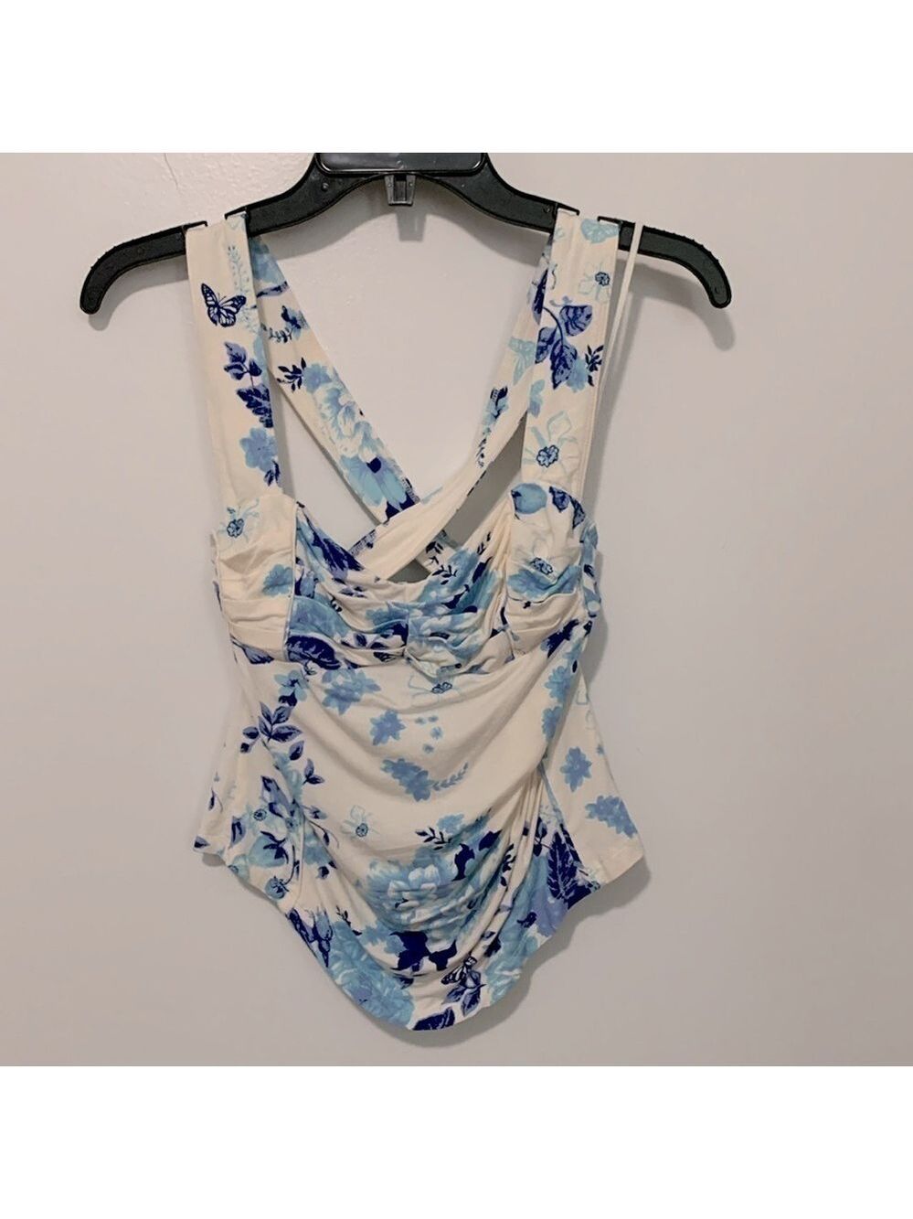 FREE PEOPLE Floral Ginger Snap Crossback Tank Blue & Ivory Combo - Picture 6 of 9